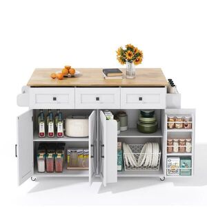 Modfu KUCHYNSKÝ ostrovček z MDF 140x70x90, 5 cm biela/prírodná so sklopnou doskou, kolieskami a úložným priestorom vyobraziť