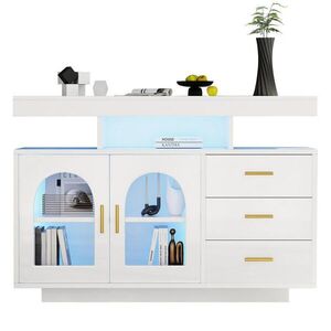 Modfu KOMODA z drevotrieskovej dosky 120x40x80 cm biela s LED osvetlením, vysokým leskom a úložným priestorom vyobraziť