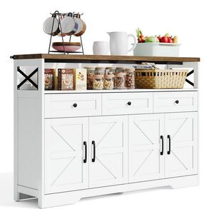 Modfu KOMODA z MDF 140x35x95 cm bielo-hnedá s 3 zásuvkami a 2 skrinkami, vidiecky štýl a veľký úložný priestor vyobraziť