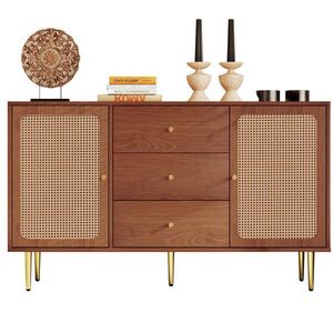 Modfu KOMODA z MDF, drevotriesky a kovu 150x40x90 cm orechová s 3 zásuvkami, nastaviteľnou policou a magnetickým zatváraním vyobraziť