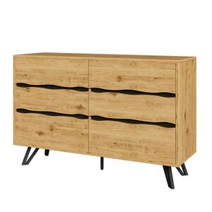 Modfu KOMODA z drevotriesky 120x40x75, 5 cm drevená s 6 zásuvkami, kovovými nohami a veľkým úložným priestorom vyobraziť