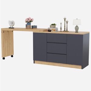 Modfu PÍSACÍ stôl z drevotriesky 120x50x76, 5 cm sivá/dub otočný, skladací, s kolieskami a úložným priestorom vyobraziť