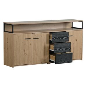 Modfu KOMODA z drevotriesky 150x35x75, 9 cm čierna/hnedá s 3 zásuvkami, 3 dvierkami a nastaviteľnými policami vyobraziť