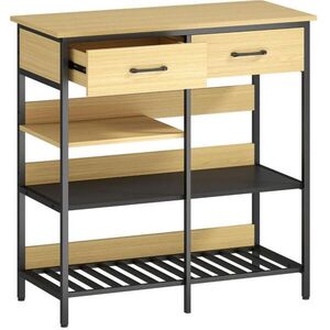Modfu KOMODA z drevotriesky 90x40x91 cm prírodné drevo s 2 zásuvkami, 3 policami, oceľovým rámom a industriálnym štýlom vyobraziť