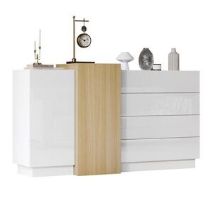Modfu KOMODA z MDF 140x35x76, 5 cm biela vo vysokom lesku s bezúchytkovým otváraním a veľkým úložným priestorom vyobraziť