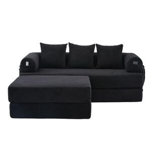 Modfu ROHOVÁ sedačka z manšestra 200x190x67 cm čierna s bočným vreckom, 3 vankúšmi a voľným kombinovaním vyobraziť