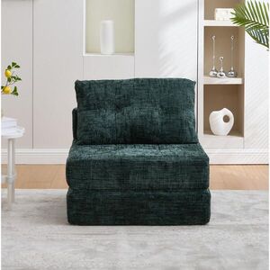 Modfu ROZKLADACIA pohovka z chenille 79x79x57 cm smaragdová s opierkou chrbta a vankúšmi vyobraziť