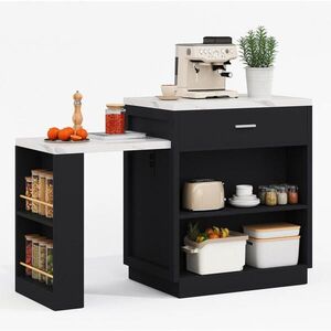 Modfu KUCHYNSKÝ ostrovček z MDF 211x55x89, 5 cm čierny s výsuvným stolom, zásuvkami, USB portmi a úložným priestorom vyobraziť