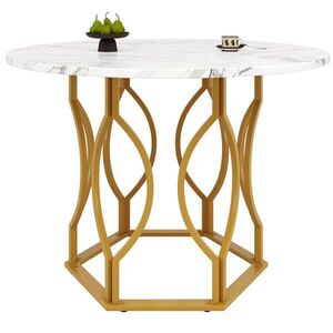 Modfu JEDÁLENSKÝ stôl z MDF a kovu 100x100x76 cm bielo-zlatý s nastaviteľnými nožičkami vyobraziť
