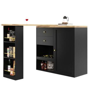 Modfu BAROVÝ stôl z MDF 138x39x104 cm čierny s otočnými policami a 4 zásuvkami, multifunkčný úložný priestor vyobraziť