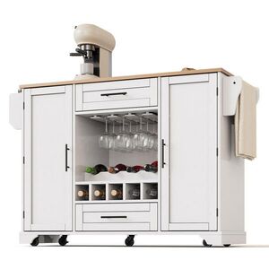 Modfu KUCHYNSKÝ vozík z MDF 138x70x92 cm bielo-prírodný s výklopnou pracovnou doskou, kolieskami a úložným priestorom vyobraziť