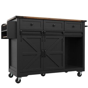 Modfu KUCHYNSKÝ ostrov z MDF a kovu 140x73x94 cm čierny s výklopnou pracovnou doskou, zásuvkami a kolieskami vyobraziť