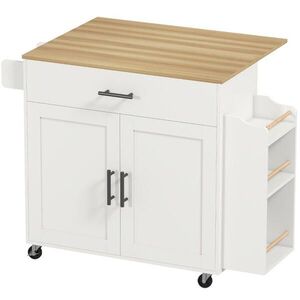 Modfu KUCHYNSKÝ vozík z drevotriesky 120x68x85 cm biely s rozkladacou pracovnou doskou, zásuvkou a kolieskami vyobraziť