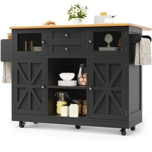 Modfu KUCHYNSKÝ ostrovček z MDF 140x40x93, 5 cm čierny s rozkladacou doskou, zásuvkami, kolieskami a držiakom na uterák vyobraziť