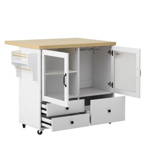 Modfu KUCHYNSKÝ ostrovček z MDF 100x70x91, 5 cm biely/prírodný na kolieskach s výsuvnou doskou a úložným priestorom vyobraziť