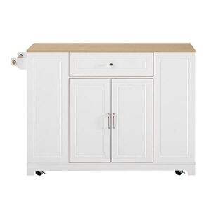 Modfu KUCHYNSKÝ ostrovček z MDF 131, 8x70x93, 3 cm biela/prírodná s kolieskami, rozkladacou doskou a zásuvkami vyobraziť