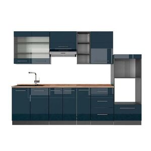 Vicco KUCHYNSKÝ KÚT Fame-Line Tmavomodrá vysoký lesk/antracit 280 cm , AP Oak vyobraziť