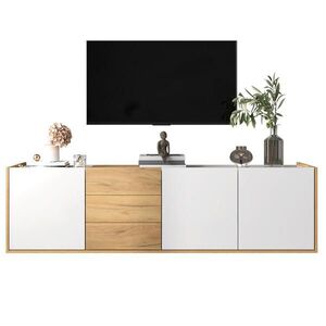 OKWISH TV skrinka 171, 5/35/47 cm biela s dekorom dreva s nastaviteľnými policami z MDF vyobraziť
