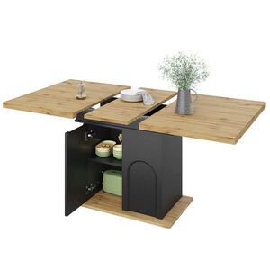 Modfu JEDÁLENSKÝ stôl z MDF a kovu 140x80x76 cm čierna/prírodná rozkladací stôl s úložným priestorom pre 2-6 osôb vyobraziť