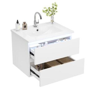 OKWISH ZÁVESNÁ umývadlová skrinka 61/46/45 cm biela z MDF a keramiky s LED senzorovým osvetlením a 2 zásuvkami vyobraziť