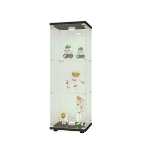 SKLENENÁ vitrína, voľne stojaca vitrína v čiernej farbe, s 3 policami a LED osvetlením, vyrobená z tvrdeného bezpečnostného skla vyobraziť
