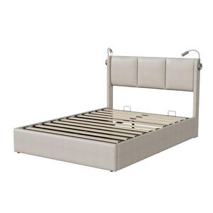 EuroLiving ČALÚNENÁ posteľ 160x200 cm, moderná, úložný priestor, lampička na čítanie, funkcia nabíjania cez USB, ľanovo sivá vyobraziť