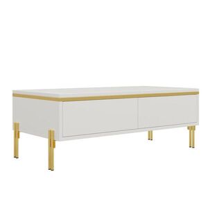OKWISH KONFERENČNÝ stolík 100/50/36 cm biely z drevotriesky s obojstrannými zásuvkami a vysokolesklým povrchom vyobraziť