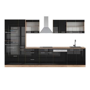 Vicco KUCHYNSKÝ KÚT R-Line Čierny vysoký lesk/dub Goldkraft 350 cm s vysokou skrinkou, bez pracovnej dosky vyobraziť