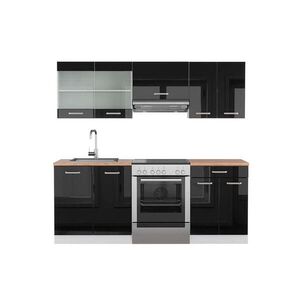 Vicco KUCHYNSKÝ KÚT R-Line Čierna vysoký lesk/biela 200 cm , AP Oak vyobraziť