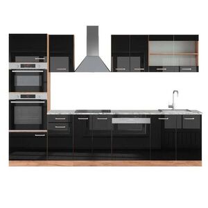 Vicco KUCHYNSKÝ KÚT R-Line Čierny vysoký lesk/dub Goldkraft 300 cm s vysokou skriňou, AP mramor vyobraziť