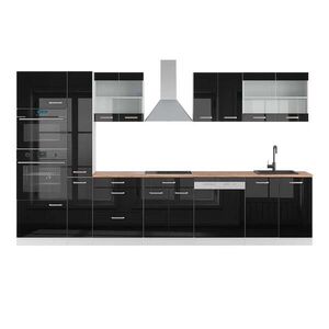 Vicco KUCHYNSKÝ KÚT R-Line Čierna vysoký lesk/biela 350 cm s vysokou skriňou, dub AP vyobraziť