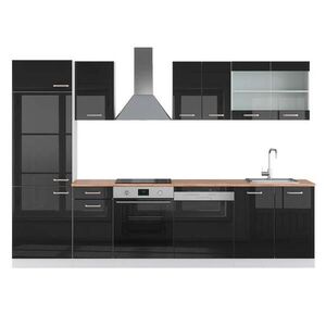 Vicco KUCHYNSKÝ KÚT R-Line Čierna vysoký lesk/biela 300 cm , AP Oak vyobraziť