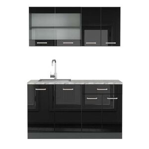 Vicco JEDNOLÔŽKOVÁ KUCHYŇA R-Line Čierny vysoký lesk 140 cm , AP Marble vyobraziť