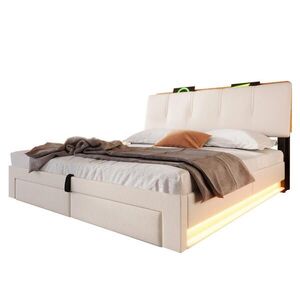 STILVORA ČALÚNENÁ POSTEĽ 140/200 cm béžová s boxom, 2 zásuvkami, LED, USB a Type-C, ľan vyobraziť