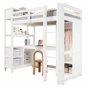 STILVORA VYSOKÁ POSTEĽ 90/200 cm biela so stolom, regálom a skriňou, minimalistický dizajn vyobraziť