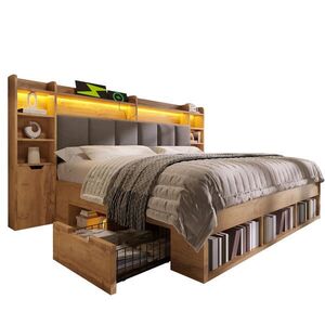 STILVORA POSTEĽ 180/200 cm dubová so zásuvkami, regálom, LED, USB a Type-C, drevený vzhľad vyobraziť