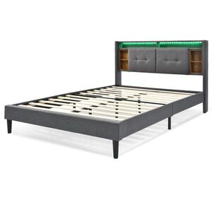 STILVORA ČALÚNENÁ POSTEĽ 140/200 cm sivá s úložným čelom, LED, USB a zásuvkami, ľan vyobraziť