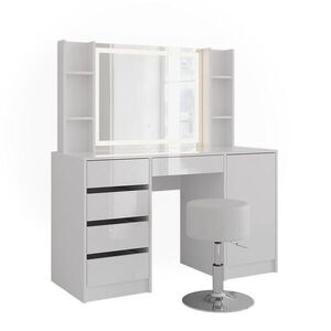 Vicco TOALETNÝ STOLÍK Sherry, biely/Biely vysoký lesk, 128.2 cm so zrkadlom LED a stoličkou vyobraziť