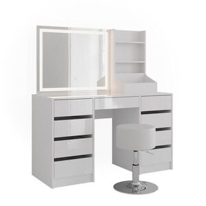 Vicco TOALETNÝ STOLÍK Sherry, biely/Biely vysoký lesk, 128.2 cm so zrkadlom LED a stoličkou vyobraziť