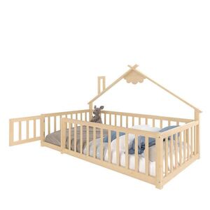 OKWISH DETSKÁ posteľ 90/190 cm prírodná z borovice s domčekovým rámom a bočnicou vyobraziť