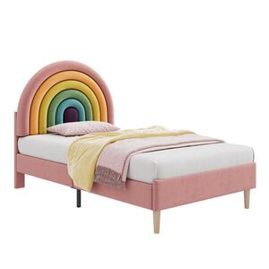 OKWISH ČALÚNENÁ posteľ 90/200 cm ružová zo zamatu s nastaviteľným čelom a lamelovým roštom vyobraziť
