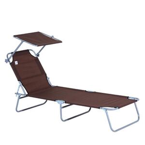 OKWISH ZÁHRADNÉ ležadlo 187/58/36 cm hnedé skladacie so slnečnou strieškou z kovu vyobraziť