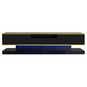 OKWISH TV stolík 180/38/45 cm čierny so zlatými detailmi s LED osvetlením a tromi zásuvkami z drevotriesky vyobraziť