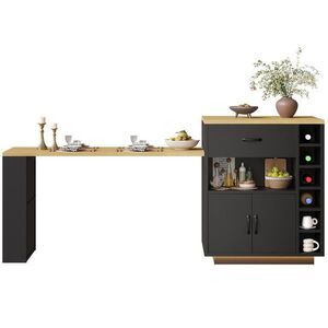OKWISH KUCHYNSKÝ ostrovček 80/70/95, 5 cm čierny s výsuvným stolom a úložným priestorom z MDF a kovu vyobraziť