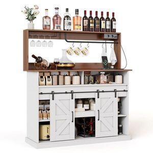 OKWISH KUCHYNSKÝ príborník 120/40/130 cm bielo-prírodný s posuvnými dverami a elektrickými zásuvkami z MDF vyobraziť