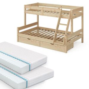 VitaliSpa POSCHODOVÁ POSTEĽ Everest Prírodné drevo 120x200 / 80x200 cm s 2 matracmi a 2 zásuvkami vyobraziť