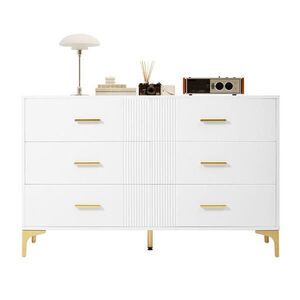 Modfu KOMODA z MDF 120x40x76 cm biela so 6 zásuvkami, vysoký lesk a drážkovanými dvierkami vyobraziť