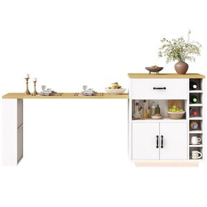 Modfu KUCHYNSKÝ ostrovček z MDF a kovu 80x70x95, 5 cm biely s výsuvným stolom, 2 zásuvkami a policou na víno vyobraziť