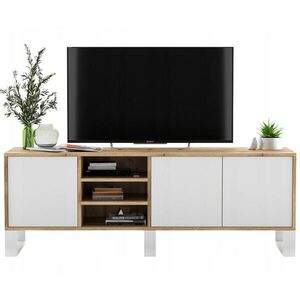 Meble Lindner TV stolík Apollo dub Wotan / biela matná 150 cm s kovovými nohami vyobraziť