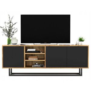 Meble Lindner TV stolík Apollo dub Wotan / čierna matná 150 cm s kovovým rámom vyobraziť